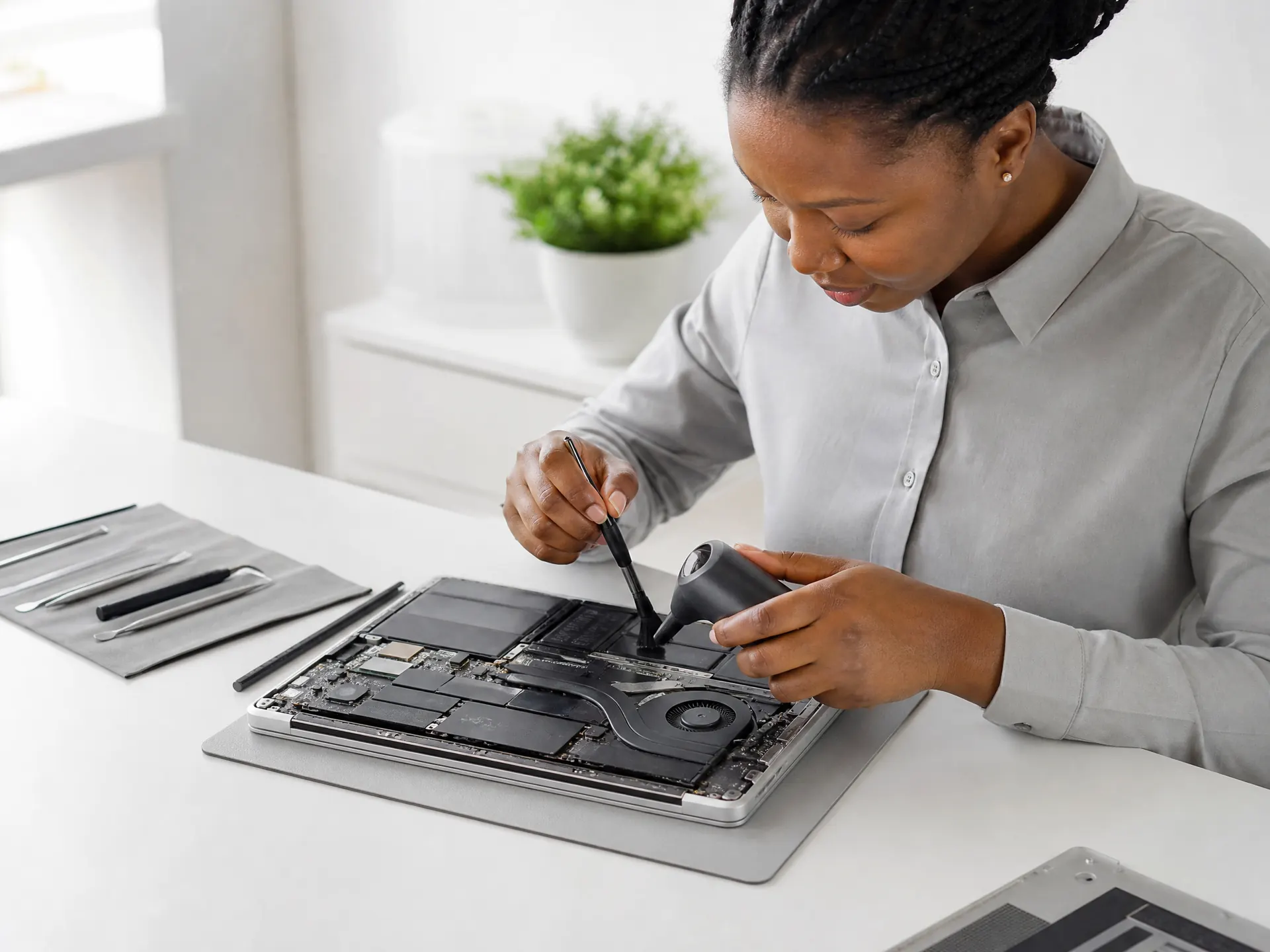 Laptop undergoing professional cleaning
