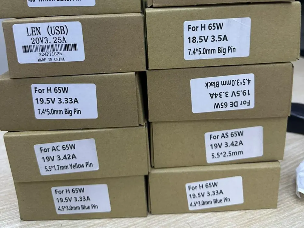 New boxed 65W laptop chargers for HP, Dell, Lenovo, Acer and Asus