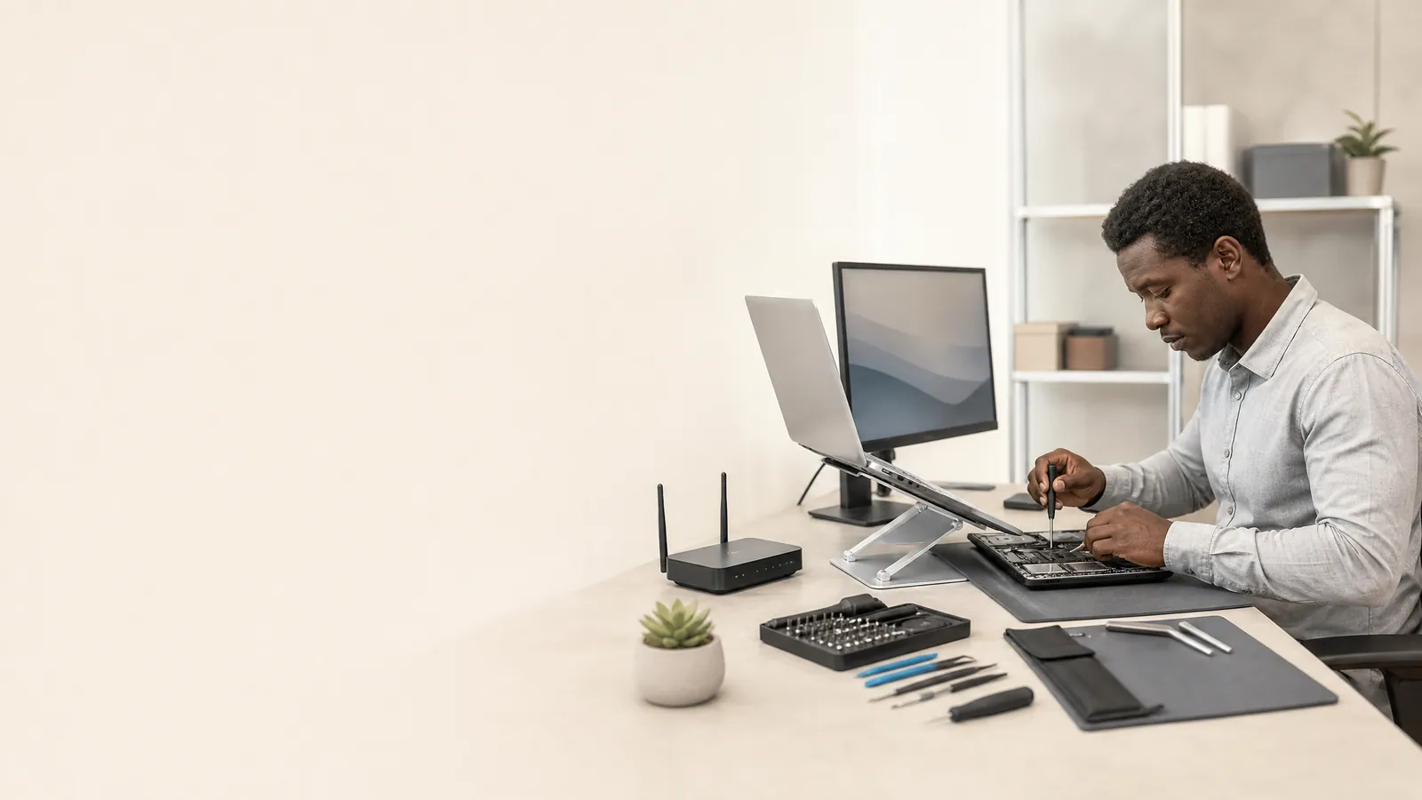 Gervlink technician working across laptop and desktop repairs
